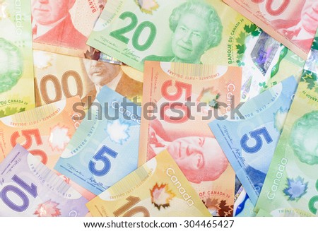Colorful background and texture of Canadian dollars
