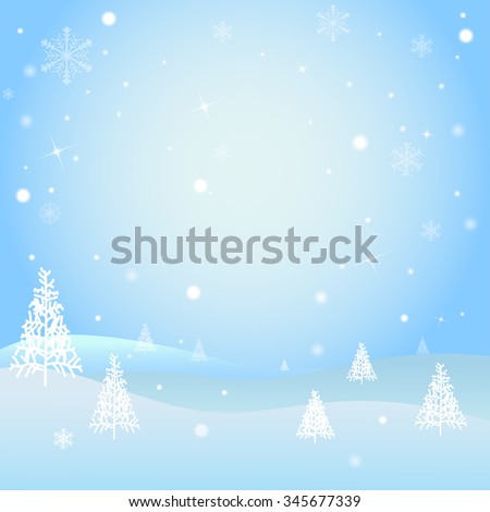 Merry Christmas Landscape. Winter landscape with frozen lake, forest and snowfall. vector illustration.