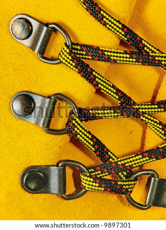 Shoelaces on mountaineering boot