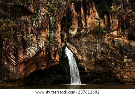 Chattrakan Waterfall in Thailand water fall in deep forest at border of Phitsanulok province Thailand .