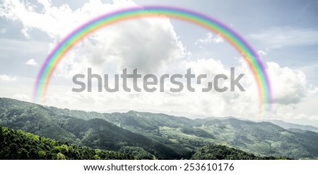 bird eye view mountain view landscape of north thailand with rainbow