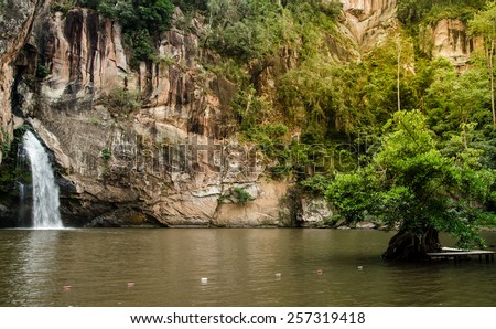 Chattrakan Waterfall in Thailand water fall in deep forest at border of Phitsanulok province Thailand  : soft focus