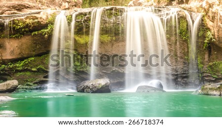 Chattrakan Waterfall in Thailand water fall in deep forest at border of Phitsanulok province Thailand : soft focus