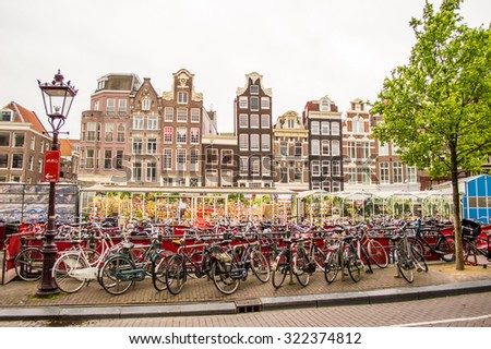 Bikes on the street in Amsterdam, Netherlands