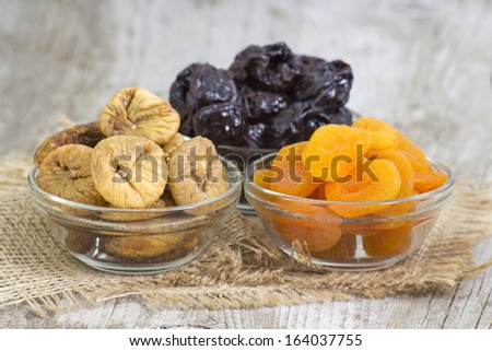 different dried fruits - lums, apricots, figs