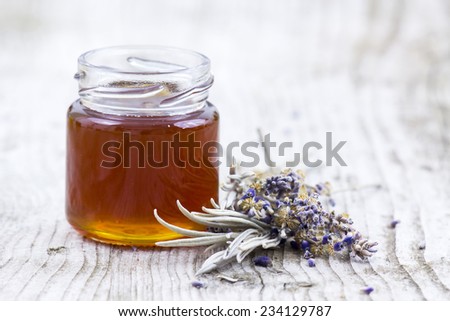 herbal honey with lavender flowers