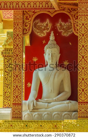 Buddha - the Buddha white background with red and gold patterned Thailand.