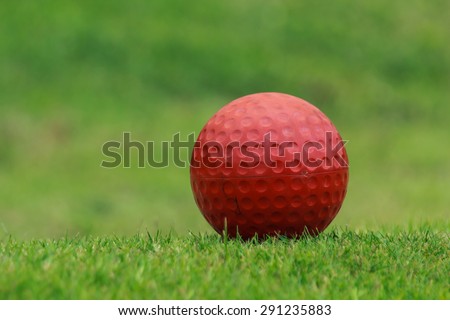 Golf ball -Red golf ball in the green grass.