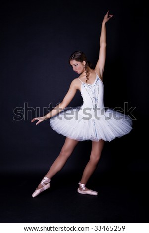 Ballerina In White Tutu On Black Background Stock Photo 33465259