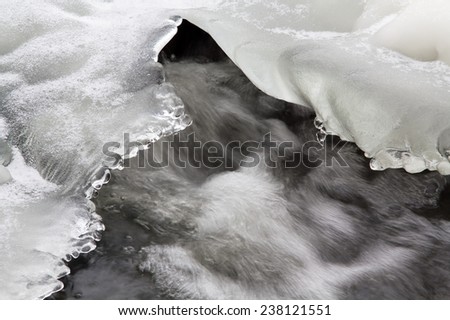 Water stream under ice and snow
