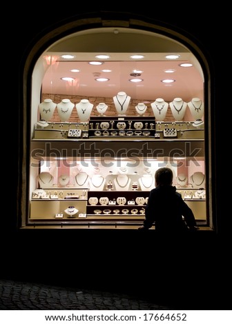 Jewellery shop window at night
