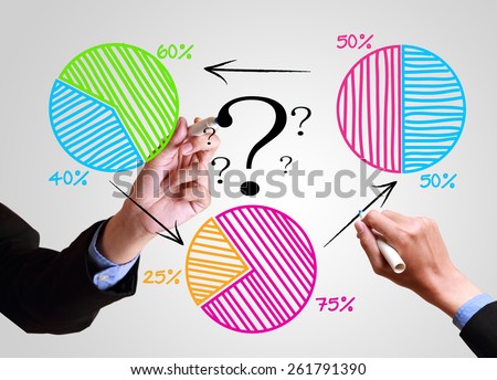 businessman drawing pie chart. With increase pie chart concept