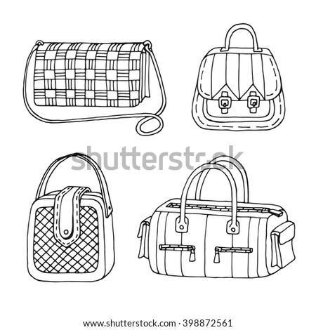 Woman Handbags Set. Fashion Bags Collection. Female Bag Doodle Hand