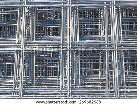 Reinforcing steel mesh, close up image of construction material