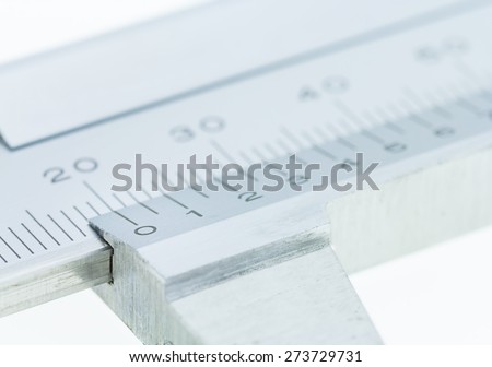 Vernier Caliper Close up Scale of Measurement on a white background