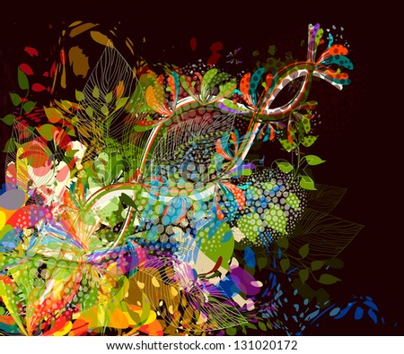 floral abstraction on a black background. Raster