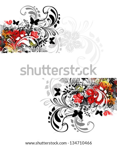 Red and black floral background . Raster