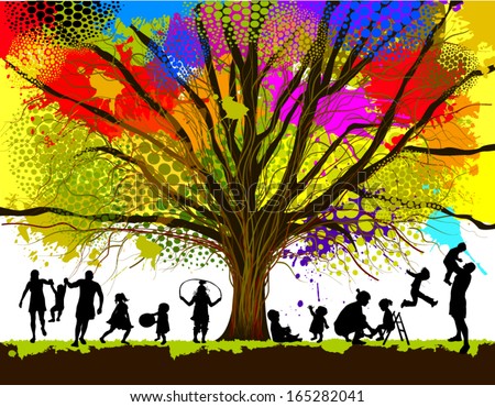 childhood colorful tree Vector childhood colorful tree Vector