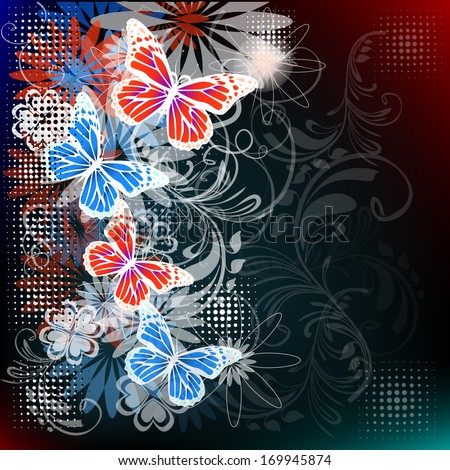 Delicate floral abstraction on a black background. Raster