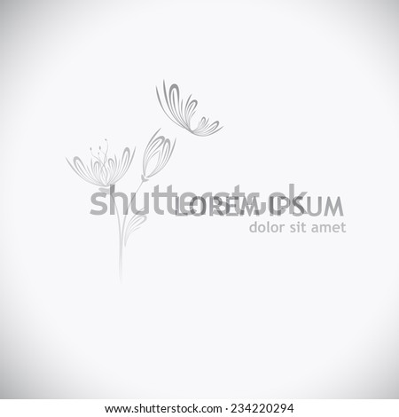 Stylized flower tulip logo with butterfly. Vector