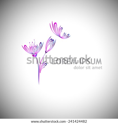 Stylized flower tulip with butterfly logo. Vector