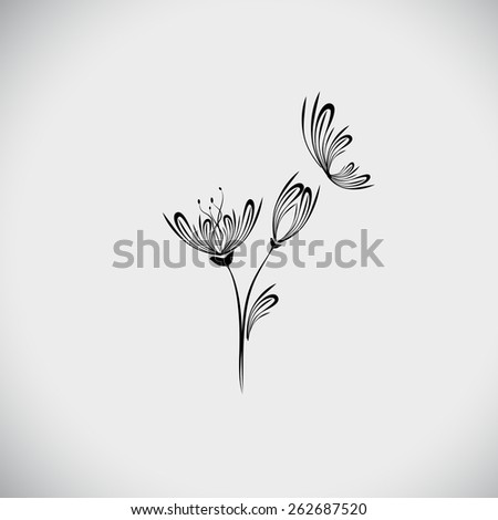 Stylized flower tulip logo with butterfly. Vector