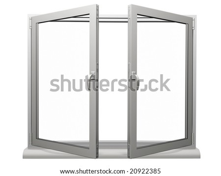 two frame open plastic window isolated on white