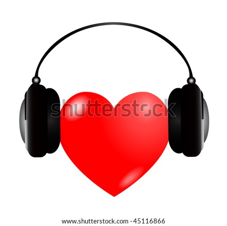 stock vector : heart with headphones