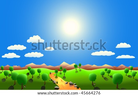 vector landscape with sun and sky