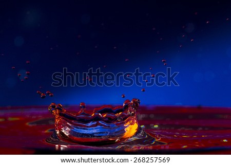 Flying, falling drops, sprays, splashes of water on a background in tones of acid hipster.