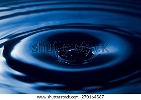 Flying, falling drops, sprays, splashes against the background of water in a cool blue tone, filmed in a studio.