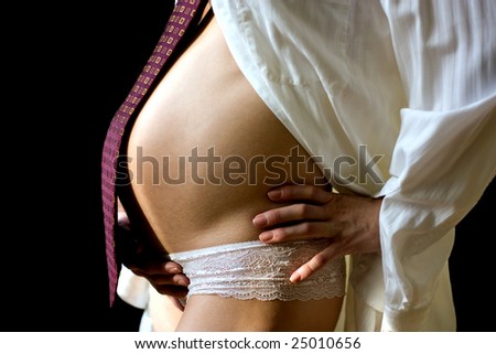 pregnant woman in shirt and necktie
