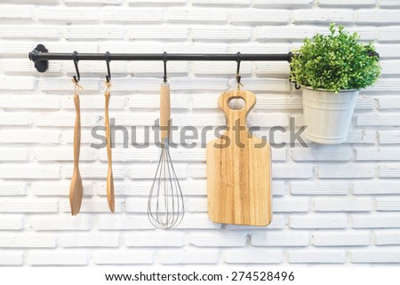 kitchen rack on white wall