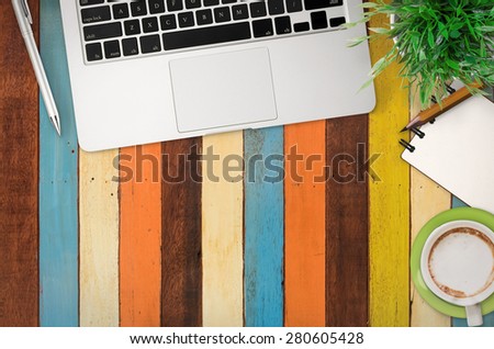 colorful office desk top view