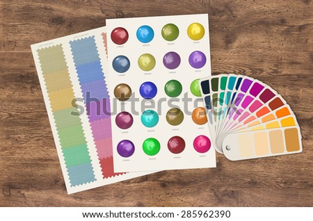 color swatch template and chart on wood background