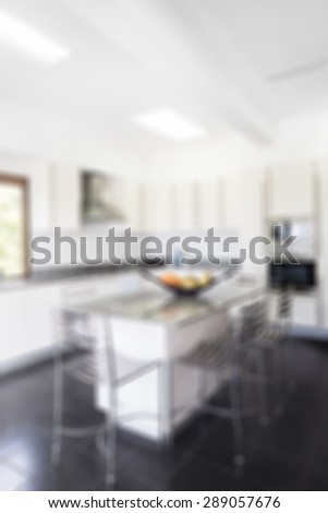 white kitchen blurred background