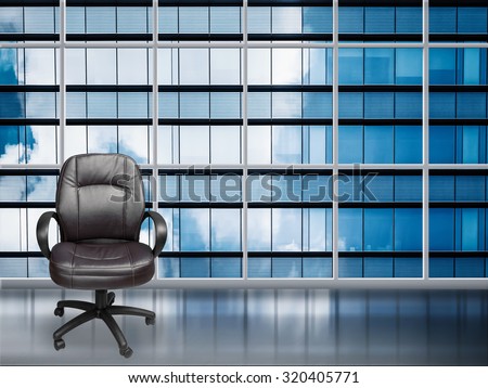 office chair with office building background
