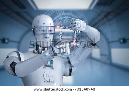 3d rendering humanoid robot measure with finger
