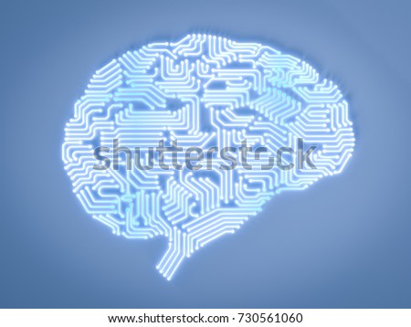 3d rendering artificial intelligence brain or circuit board in brain shape
