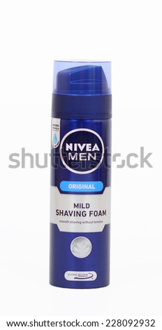 BELGRADE, SERBIA - September 29, 2014: Photo of Nivea men shaving foam isolated on a white background. Nivea is a global skin and body care brand that is owned by the German company Beiersdorf.