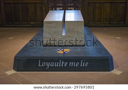 Leicester, England - 4th July 2015. The sealed tomb of King Richard III, the last Plantagenet King of England, lies in Leicester Cathedral. The  inscription reads \