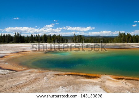 Colourful thermal spring located in the Grand Prismatic Spring area of Yellowstone National Park, Wyoming