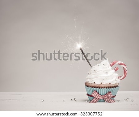Christmas Birthday Cupcake with a sparkler