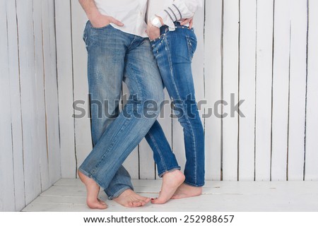 Couple on jeans. man and woman leg couple in love .
