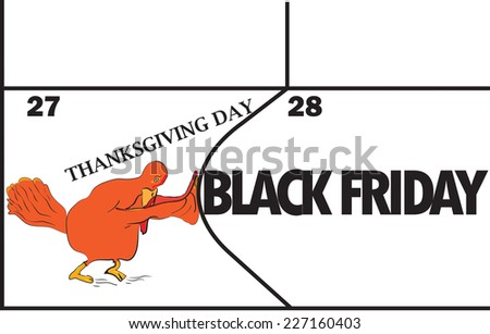 Illustration of a Thanksgiving turkey pushing on Black Friday getting earlier each year