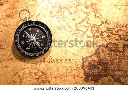Compass on vintage map,Vintage stlye