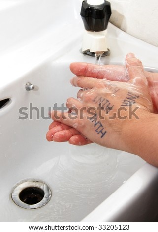 washing hands with h1n1 marks all over hand