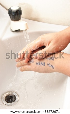 Washing hands with H1N1 marks all over hand