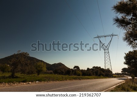 Electricity Substation on Road / Rural scene and technology