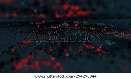 Scattered Thoughts - A dark, digital abstract of black and red bokeh with a dark blue background.